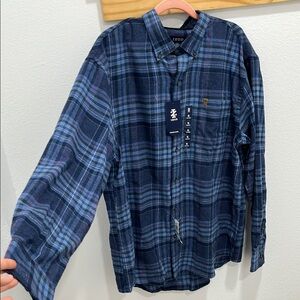 IZOD Blue Plaid Flannel Button-Up Shirt